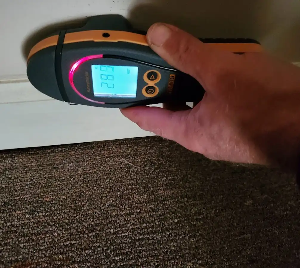 Moisture detection at baseboard during Storm Damage Restoration in Dumont